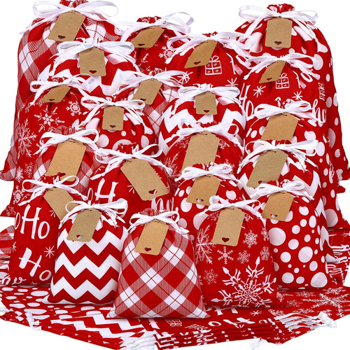 Abbylike 40 Bolsas De Regalo De Algodón De Navidad Con Cordo