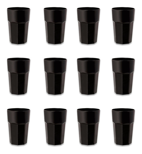 Vasos Oslo Pack X 12 Vasos De Vidrio Color Negro 400ml