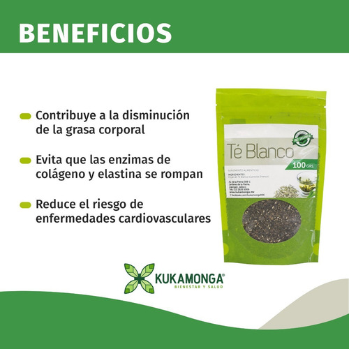 Antioxidante, Quema Grasa, Elimina Toxinas, Té Blanco - 100 Sabor Sin sabor