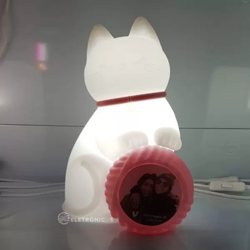 Luminaria Abajur Gatinha Novelo De La Com Porta Retrato