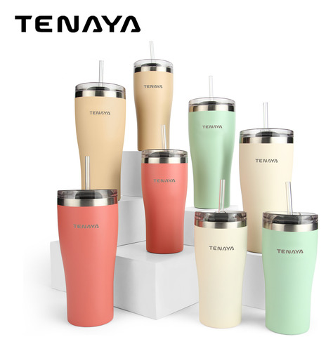 Vaso Tenaya Acero Inoxidable 900ml Tapa A Prueba Derrames, C