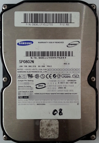 Disco Samsung Sp0802n  80gb Hdd 3.5 Ide - 1490 Recuperodatos