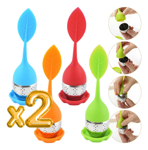 2 Piezas Filtro Infusor Té Reutilizable Hoja Silicona Acero Color Paquete 1