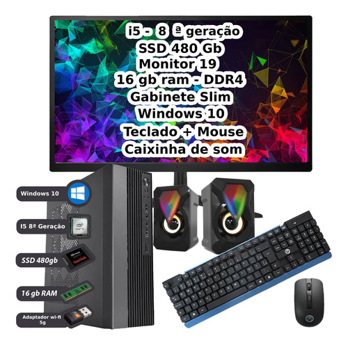 Mini Computador Pc Cpu Intel I5 8a Ger 16gb Ssd 480gb Win10
