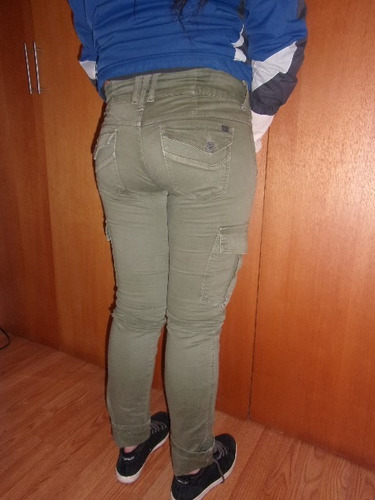 Pantalón De Dama Jean, Cargo O Carpintero, Verde Militar