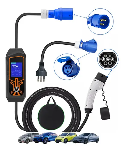 Carregador Portátil Ev 7kw 32a Tipo 2 Bivolt 110v/220v Universal Para Carros Elétricos E Híbridos Carregador De Viagem Compatível Byd Volvo Bmw Toyota Fiat Residencial Chery Tiggo 8 Rápido Seguro