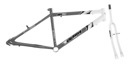 Kit Jogo Quadro Bike Aro 24 Em Aço Carbono Bicolor + Garfo Cor Cinza - Branco