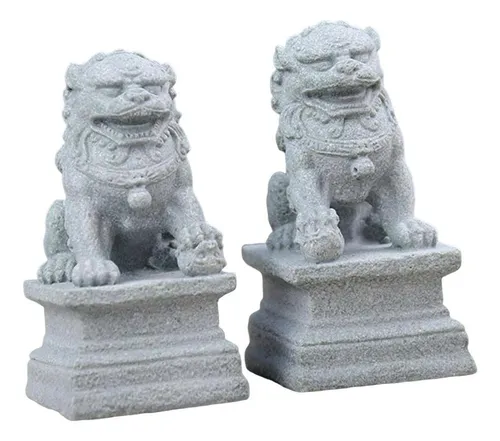 2 Estatuas De Leones Guardianes De Piedra Arenisca