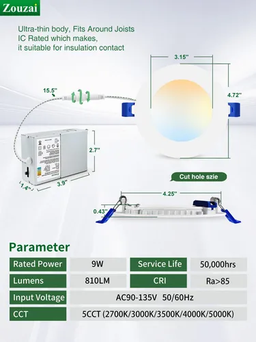 Zouzai Paquete De 12 Luces Led Empotrables Ultrafinas De 4 P