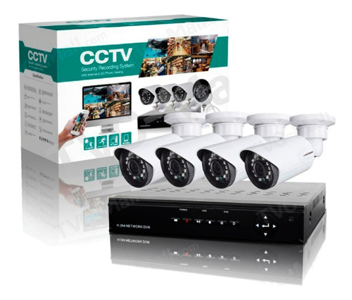 Kit Seguridad Dvr 4 Canales 2.0mp + 4 Camaras C/ Cables S/ Rigido Vista Celular