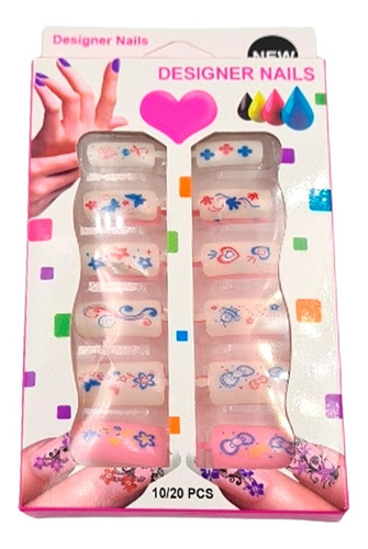 Divertido Set De 20 Uñas Postizas Juguete Niñas 