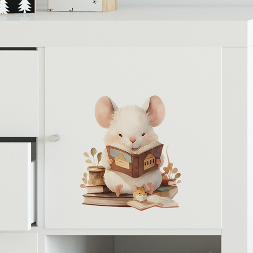 Royolam Lindo Ratón Lectura De Libros Calcomanías De Pared Y