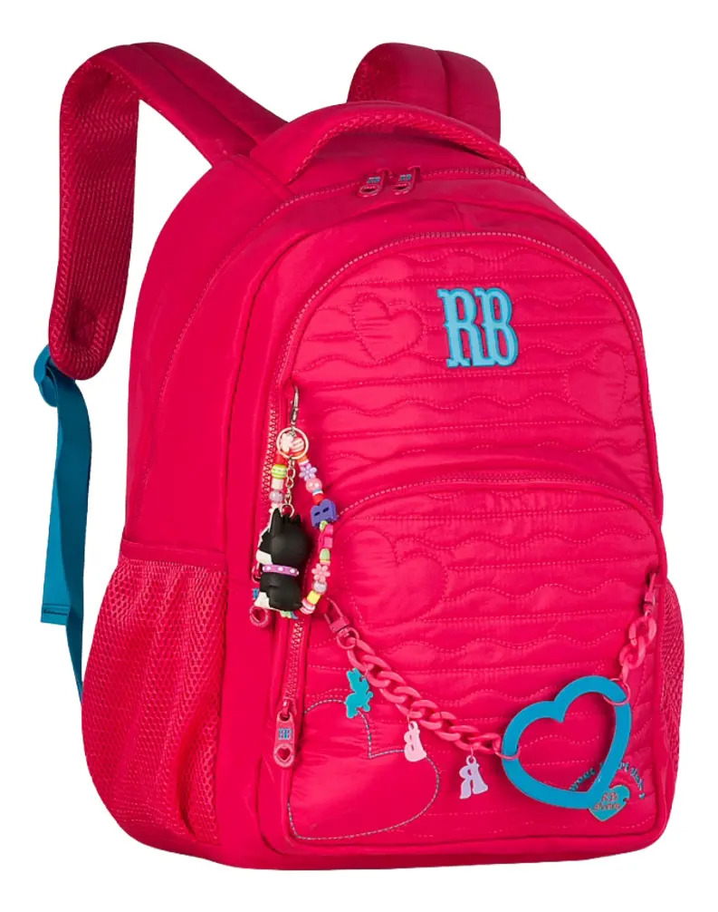 Mochila Rebecca Bonbon Rosa Menina Com Chaveiro Escolar 44cm