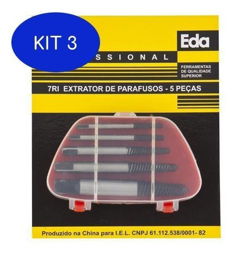 Kit 3 Extrator De Parafusos Com 5 Peças - Eda