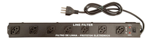 Filtro De Linha Metálico Com 7 Tomadas Espaçadas - Flf7 Cor Preto 127v/220v