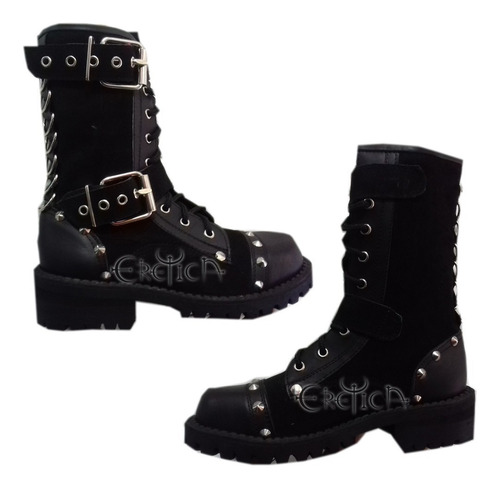 Imagen 1 de 1 de Eretica Ropa Dark-bota Corta Piel Gamuza Hebillas,punk-metal