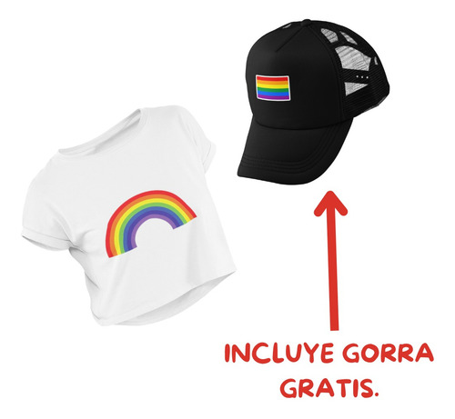 Playera Crop Top Lgbt Pride Arcoiris Con Gorra De Regalo