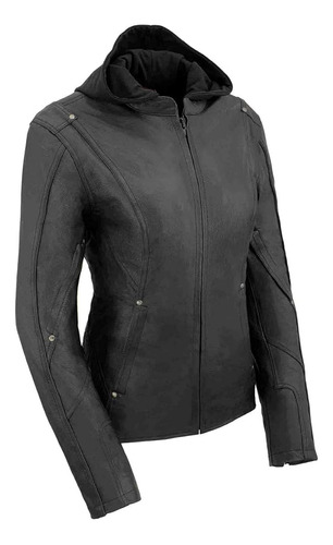 Milwaukee Leather Mll2555 Chaqueta De Cuero Con Capucha Negr