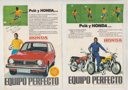 1977 Futbol Brasil Rey Pele 2 Hojas Publicitarias Honda Raro