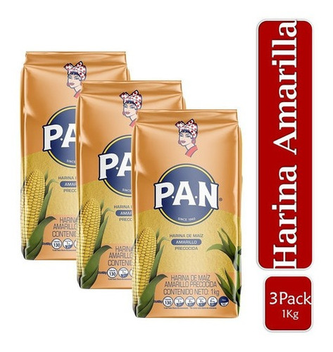 Harina De Maíz Harina Pan Amarillo 1kg X3 Uds