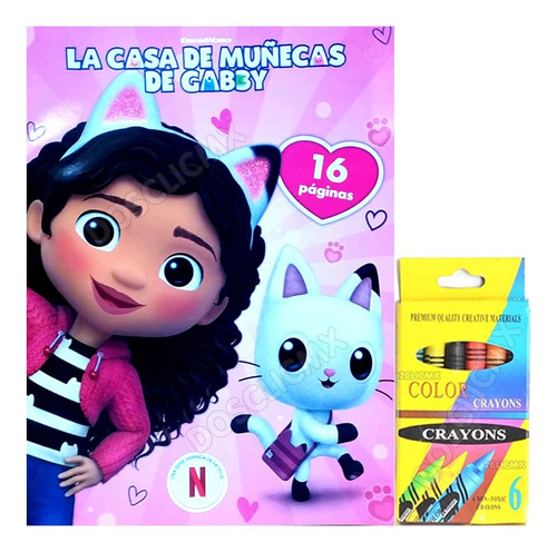 10 Libros Colorear + 10 Crayolas La Casa De Muñecas De Gaby 