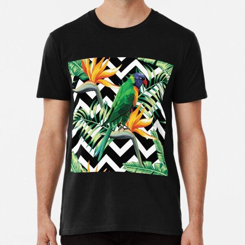 Remera Parrot, Tropical Flowers Black & White Chevron Algodo