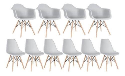 Kit Cadeiras Eames Wood 4 Daw E 6 Dsw  Varias Cores Cor Da Estrutura Da Cadeira Cinza-claro