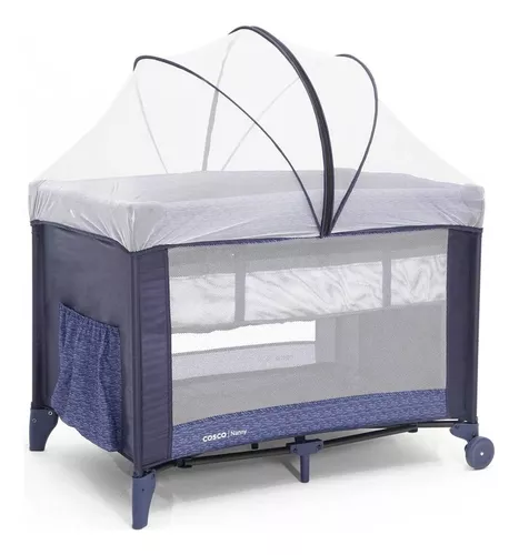 Berço Portátil Nanny Azul Rajado 0 À 18kg Cosco Kids