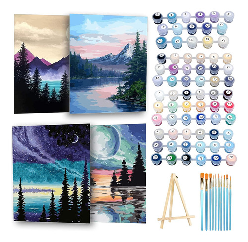 4 Pack Paint By Number For Adults Framed Canvas, Diy Ar...