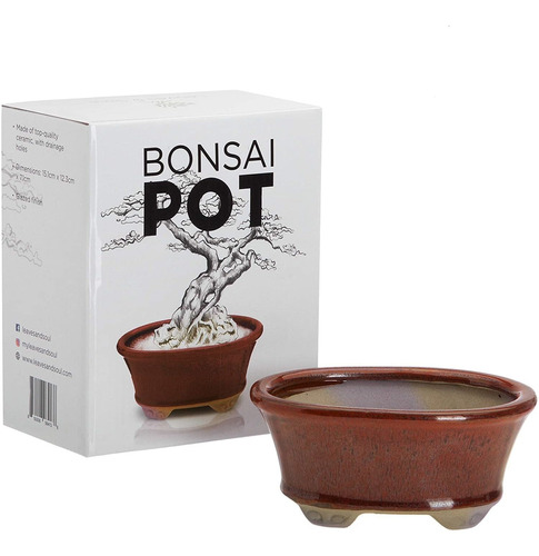   Maceta De Ceramica Esmaltada Para Bonsai 16x12x7cm Marron