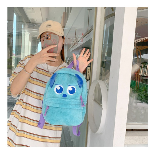 Mochila Infantil Cute Fury Monsters University James Color Azul Diseño De La Tela Liso