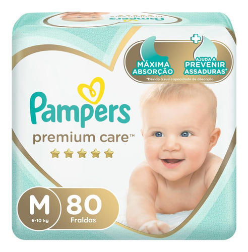 Fraldas Descartáveis Infantis Premium Care Com 80 Unidades Tamanho M Pampers