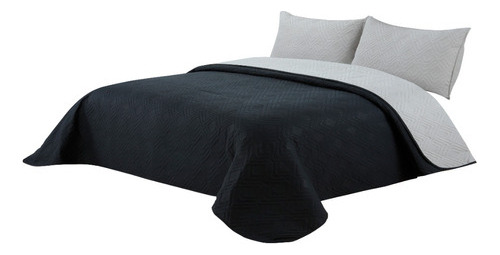 Cubrecama King Size 290x250 Cm Quilt Bicolor Con 2 Fundas De Almohada Color Negro Y Gris