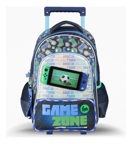 Mochila Carro 18 Gamer Zone Luz Led Footy Oficial 