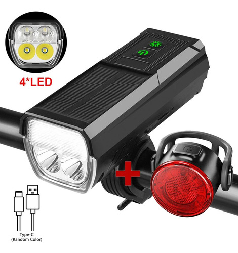 Kit Luz 4 Leds Solar Bicicleta Recargable