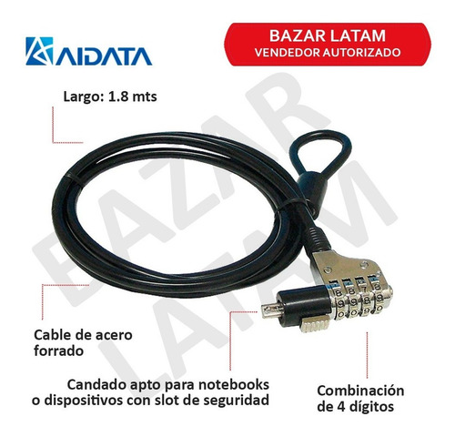 Candado Seguridad Notebook Monitor Proyector Consola Aidata