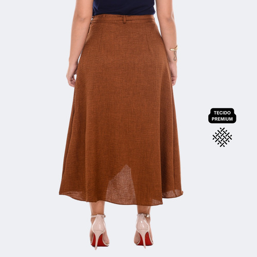 Saia Feminina Envelope Transpassada Godê Longa Midi Crepe
