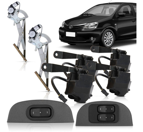 Kit Vidro Elétrico Etios 13 14 15 16 4p Dt + Trava Elétrica