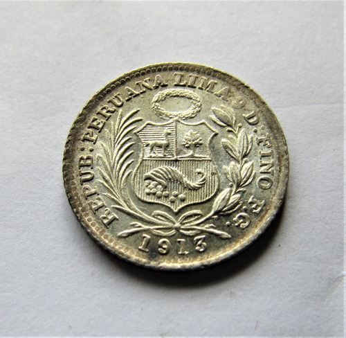 Moneda Perú 1/2 Dinero  1913 Plata Xf