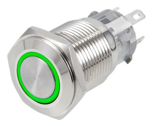 Boton Pulsador De Metal Led Momentáneo - 16mm Verde