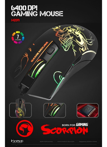 Mouse gamer de juego Marvo M209 negro