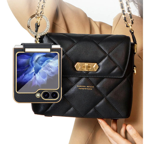Funda Cuero Pu Anillo Antigolpes Para Samsung Z Flip 6 Negro