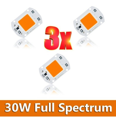 Pack 3 Led Cob Full Spectrum 30w C/u, 220v Conexión Directa!