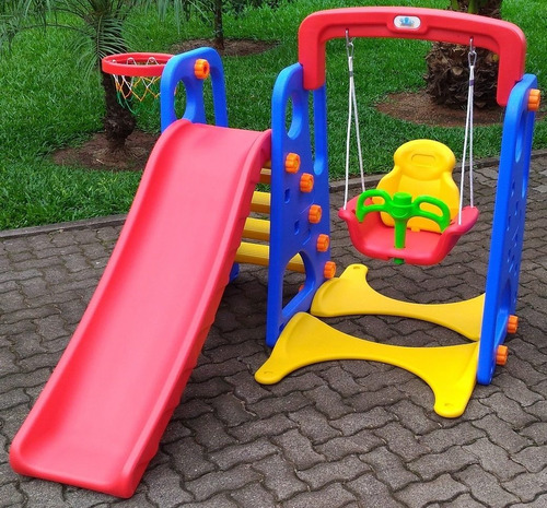 Playground Infantil 3 Em 1 Balanco Escorregador E Cesta De B Cor Azul