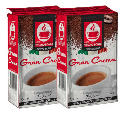 Pack 2 Cafe Molido Bonini Gran Crema 250g Tostado Sin Azucar