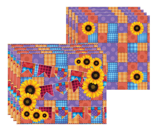 Kit Jogo Americano + Guardanapo Patchwork Girassol - 4 Peças