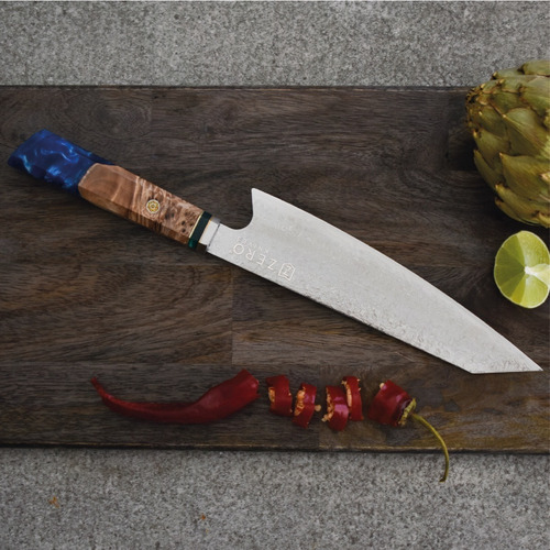 Imagen 5 de 8 de Cuchillo Kiritsuke 8,2'' - Zero Knives - Epoxy Damascus