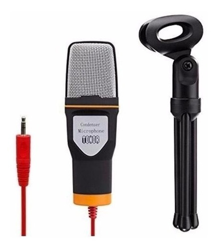 Imagen 3 de 6 de Micrófono Condensador Con Soporte Y Cable Auxiliar+adaptador