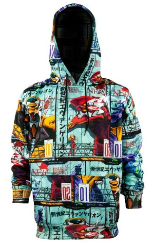 Sudadera Hoodie Hombre Cerrada Con Gorro - Evangelion Anime