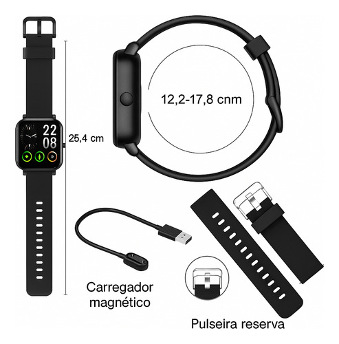 Smartwatch Com Chamadas, Foto Na Tela, 2 Pulseiras, Bluetooth, Compatível Android Ios, Tela Touch, Notificações, À Prova Dágua, Relógio Esportivo Unissex - Super Fast Acessórios, Cor Da Caixa Black
